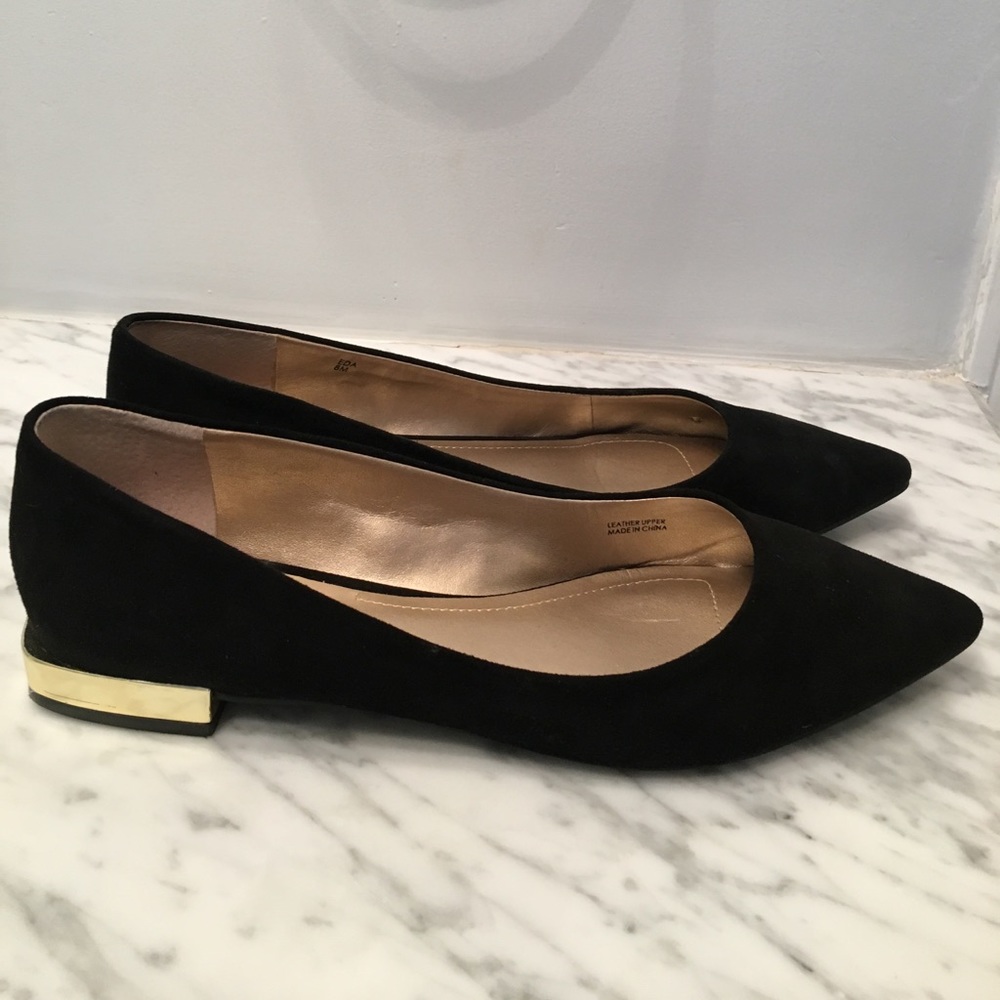 Tahari black flats with gold square heel